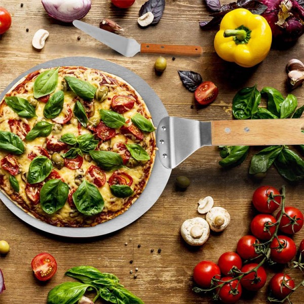 Cáscara de Pizza de madera placa de alimentos Grande Plato Con Remo Mango 30cm Marrón 